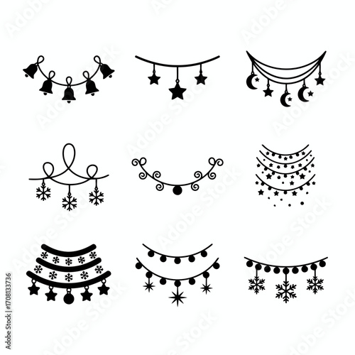 Vector art of festive christmas garland, a charming collection of decorative string lights for holiday season celebrations