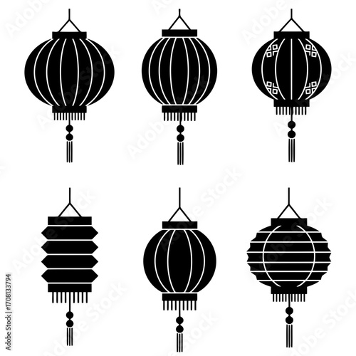 Vector art of collection of chinese lantern vector icon for chinese new year and mid autumn festival decoration