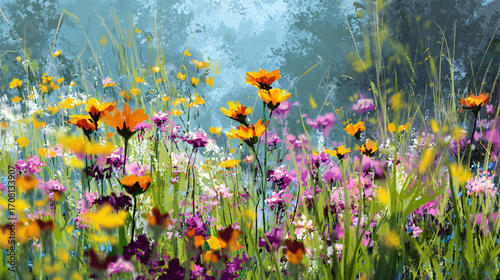 Wallpaper Mural The field of wildflowers blooms under the intense sun, bringing a sense of liveliness, warmth, and beauty associated with the peak of summer. Torontodigital.ca