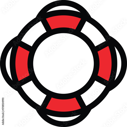 A simple graphic icon of a striped lifebuoy
