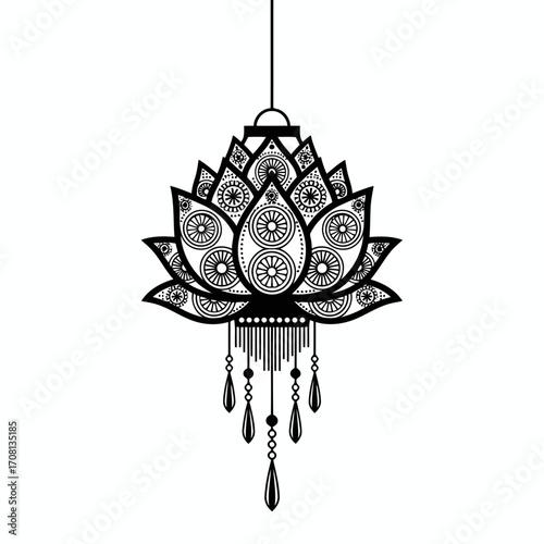 Vector art of lotus lantern vector illustration, a beautiful decorative element for the festival, symbolizing peace and enlightenment