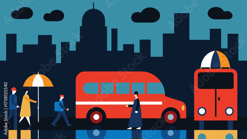 Vibrant london street scene with iconic double decker bus and city skyline vector illustration