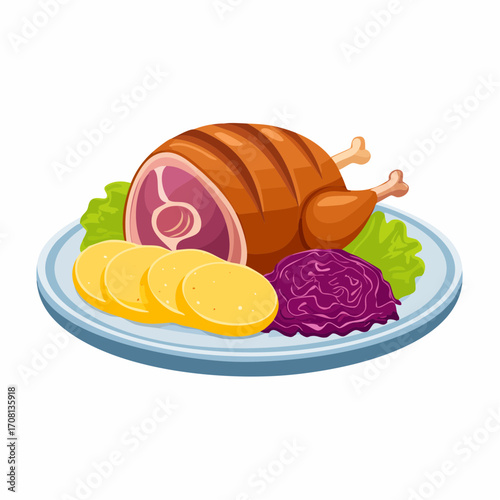 Schweinebraten mit Knödeln und Rotkohl