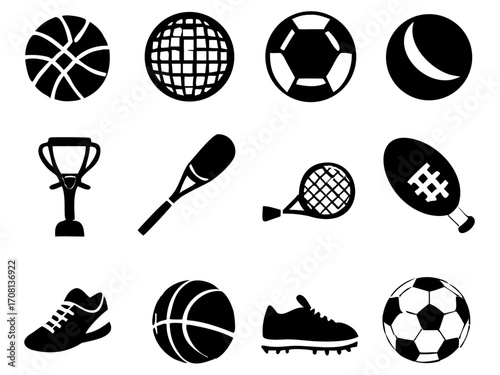 A set of game equipment silhouette icons  