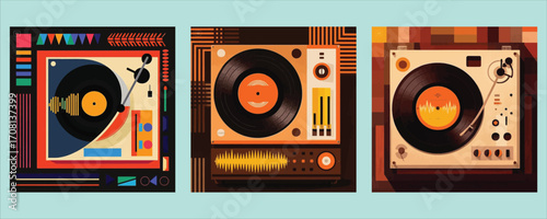 Vintage record players showcase retro music technology and nostalgic audio equipment