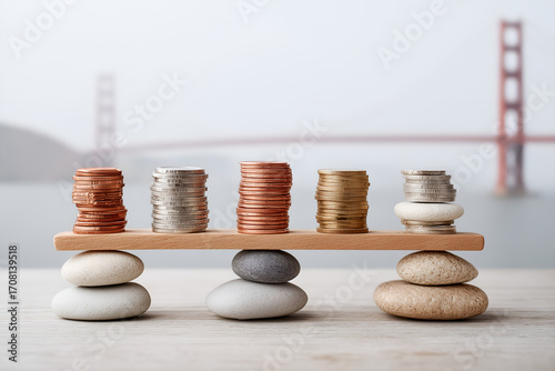 Building wealth like San Francisco, balance your finances, investment strategies and financial growth concept