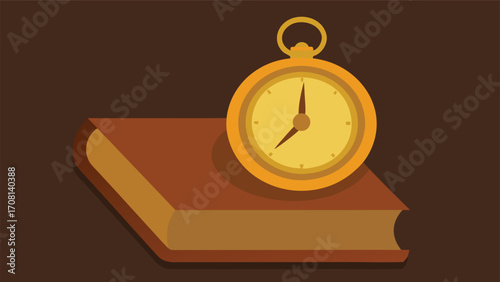 Vintage golden pocket watch resting on an open book vector illustration scalable eps icon