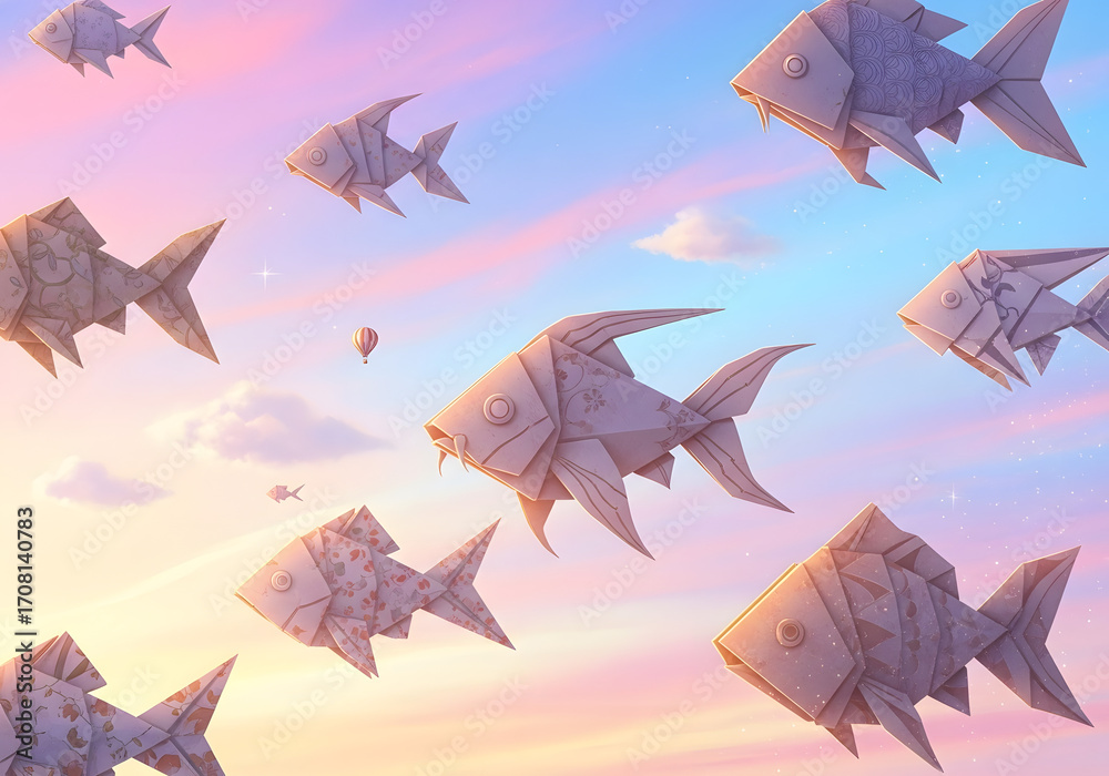 Seamless pattern with cartoon vector illustration of flying birds and airplanes in the sky with clouds