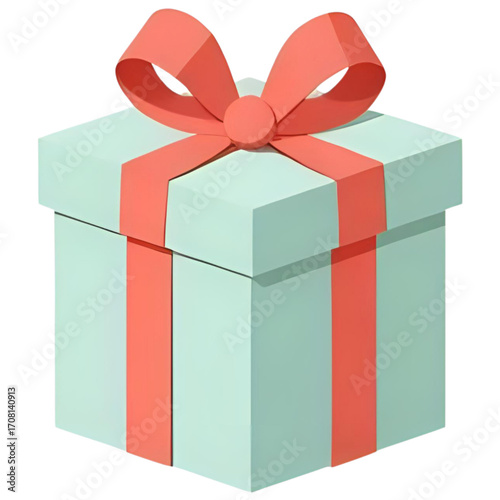 Light mint-green gift box with a coral-colored bow.