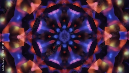 A captivating seamlessly looping video of a kaleidoscope of vibrant light patterns transforming and swirling endlessly effect, colorful, ambient