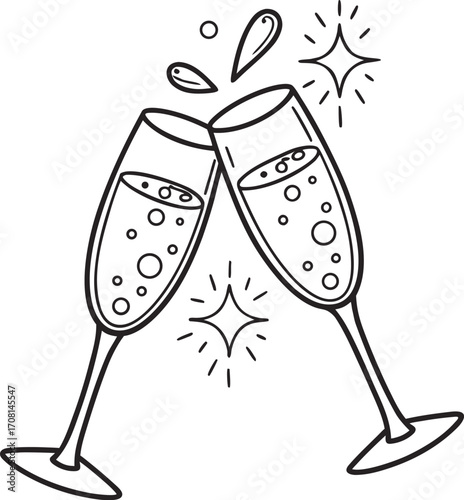 Vector illustration of two glasses of champagne toasting for a celebration
