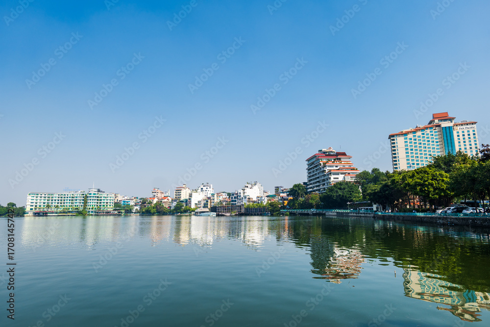 Naklejka premium Hanoi West Lake, or Tay Ho Lake, view in Hanoi, Vietnam. Famous lake in the center of Hanoi, Vietnam