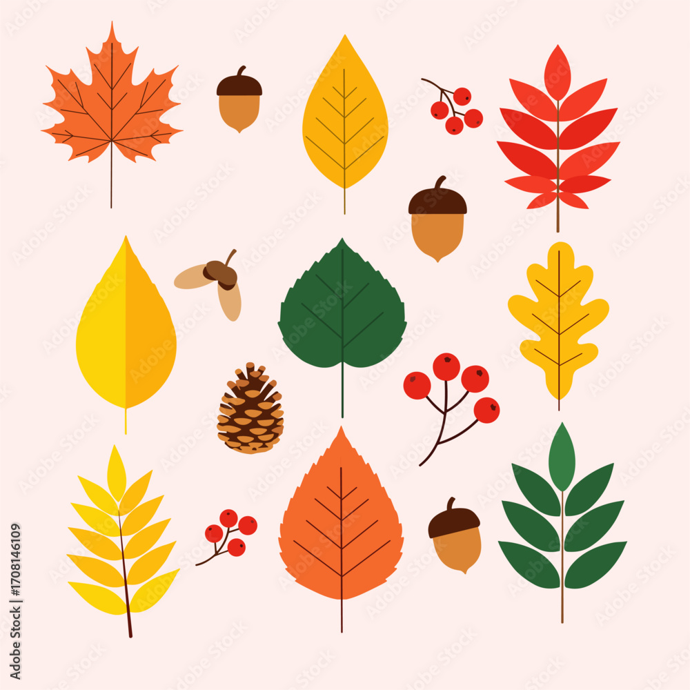 Fototapeta premium Autumn Falling Leaves Vector Illustration, Colorful Fall Foliage Background with Maple, Oak and Seasonal Nature Elements, Editable Decorative Design for Seasonal Celebration