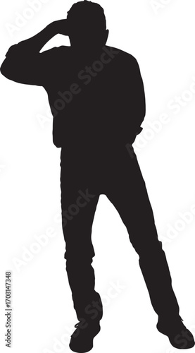 vector,silhouette of a  man with hand in front looking far