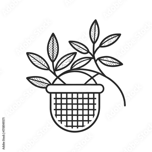 Outline icon of an olive harvesting net on a white background