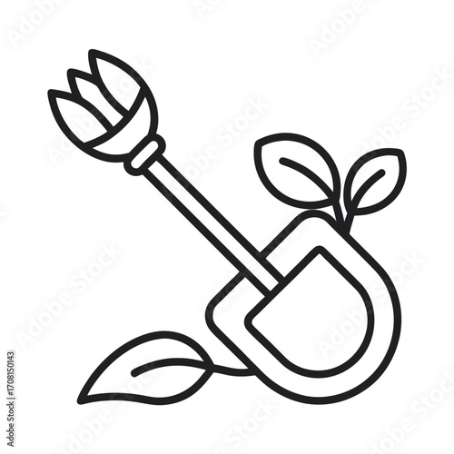 Outline icon of a root crook for harvesting on a white background