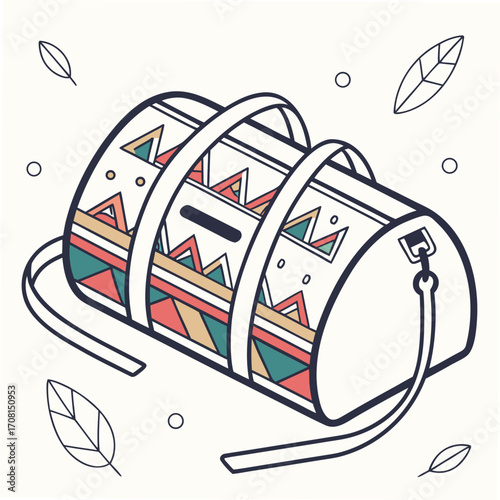 Illustration of a duffel bag with geometric pattern