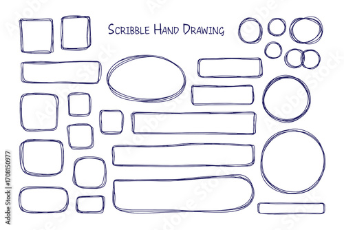 a collection of hand-drawn, scribbled doodle elements including various shapes like rectangles, circles, and speech bubbles, perfect for graphic design overlays.