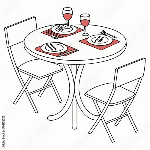 Illustration of a round table set for two