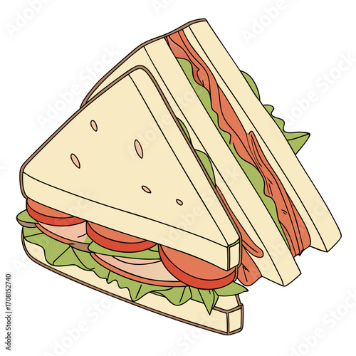 Illustration of a sandwich with bacon, tomatoes and lettuce