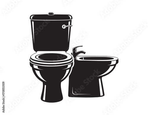Sanitary clean silhouette of a toilet bowl icon for bathroom ware.
