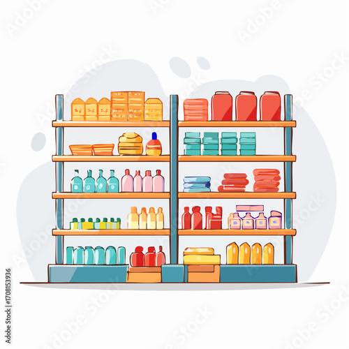 Grocery Store Shelves with Various Products