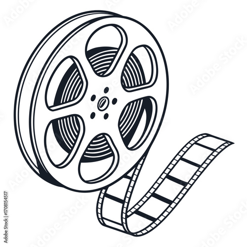 Film reel with film strip, vintage movie concept