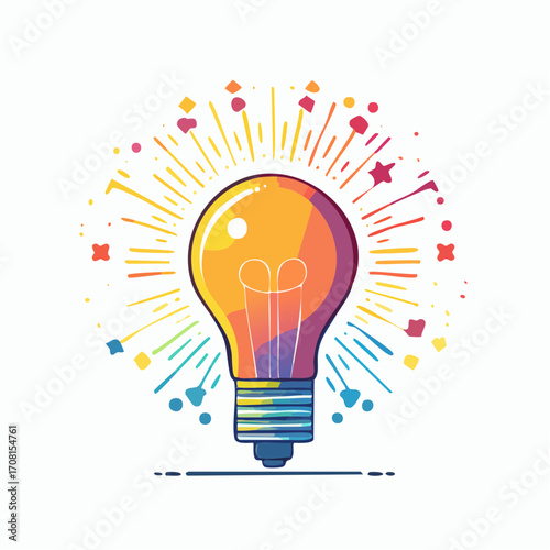 Bright Colorful Lightbulb Idea with Rainbow Burst