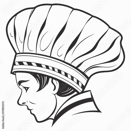 Chef with a toque in black and white vector