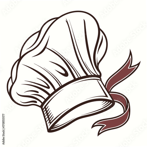 Chefs hat with ribbon outline, cooking uniform