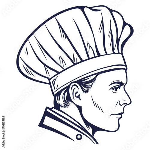 Chef portrait outline, professional cooking uniform