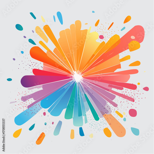 Abstract Colorful Burst: Vibrant Rainbow Splashes on White Background