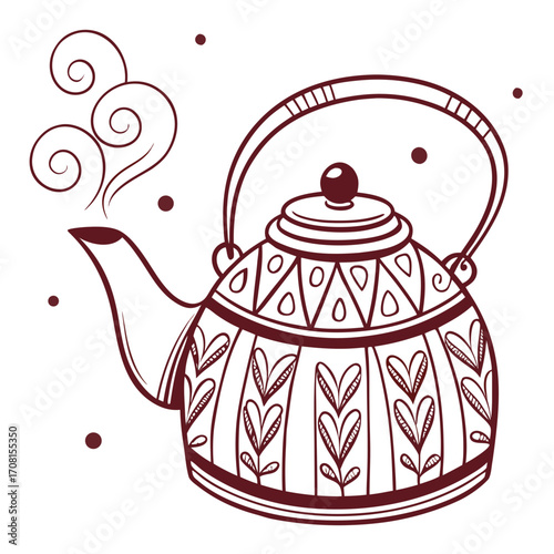 Hand drawn teapot with steam for tea time