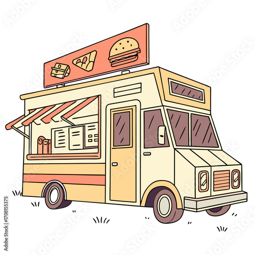 Illustration of a food truck with a sign