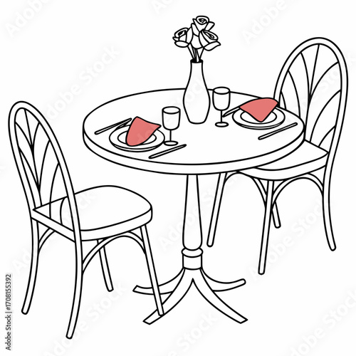 Illustration of a romantic table setting for two
