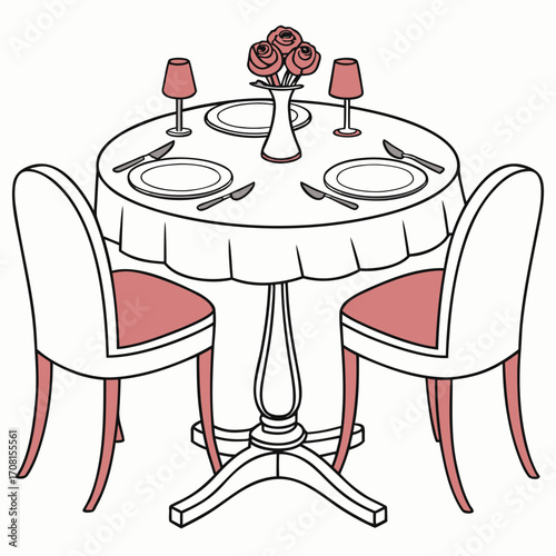 Romantic dinner table for two with wine glasses