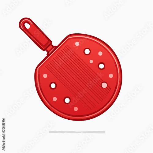 Red Round Frying Pan with Perforated Surface and Handle