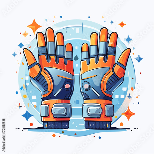 Futuristic Orange and Gray Gloves Digital Illustration