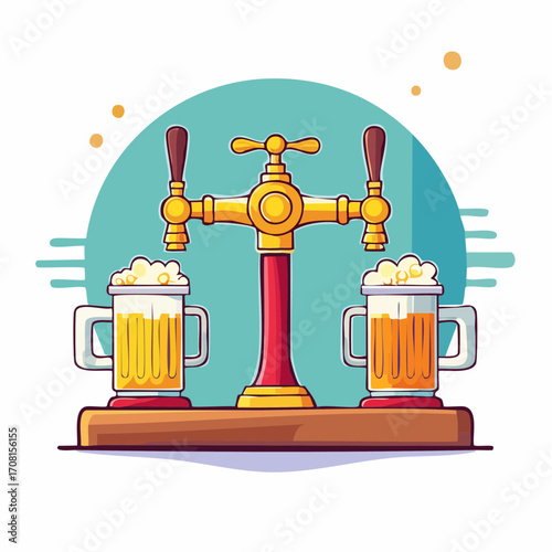 Pixel Art Beer Tap Pouring Two Mugs