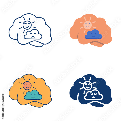 Bipolar disorder flat and line icon set