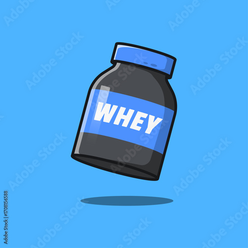 Whey protein gym tools equipment elements vector cartoon illustration