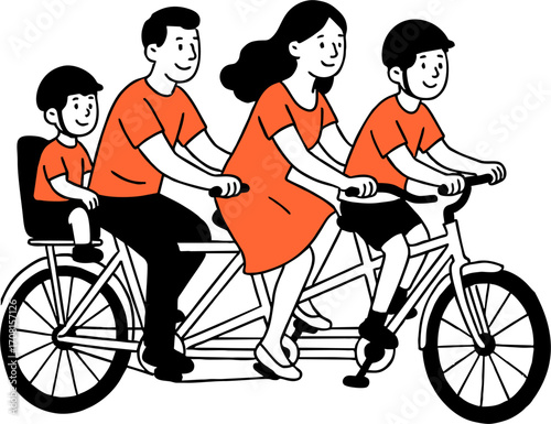 hand drawn style  Flat vector design ilustration family 
 riding bicycle