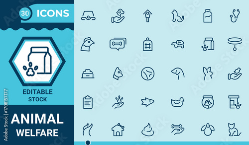 Animal welfare minimalist vector icons set.paw, care, support, welfare, medicine, veterinary and more.Vector illustration.Pixel Perfect.