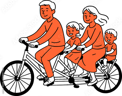 hand drawn style  Flat vector design ilustration family 
 riding bicycle
