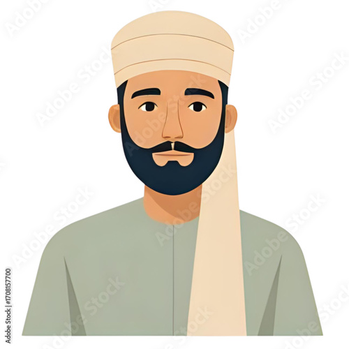 Cartoon portrait of a Middle Eastern man wearing traditional clothing.