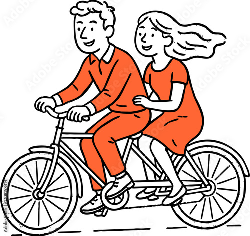 hand drawn style  Flat vector design ilustration couple  
 riding bicycle