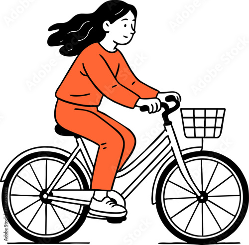 hand drawn style  Flat vector design ilustration woman  
 riding bicycle