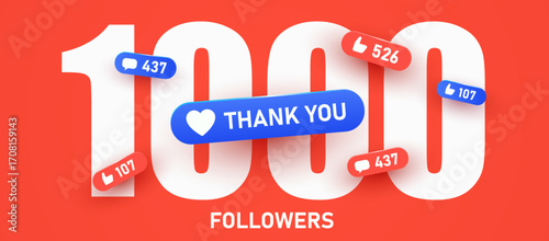1000 followers illustration. Thank you followers. Flat style. Vector illustration