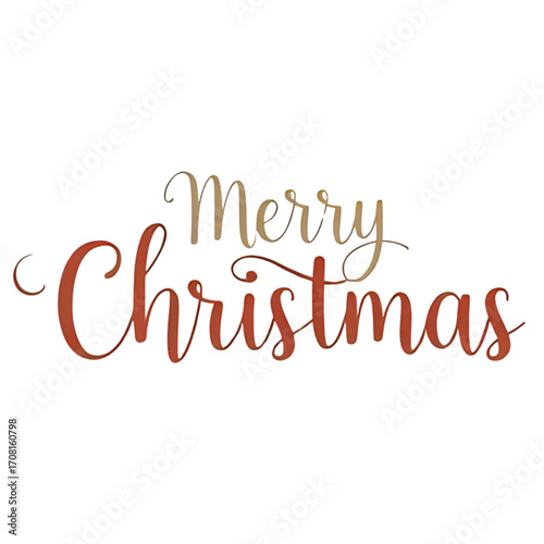 Elegant "Merry Christmas" calligraphy in red and gold.