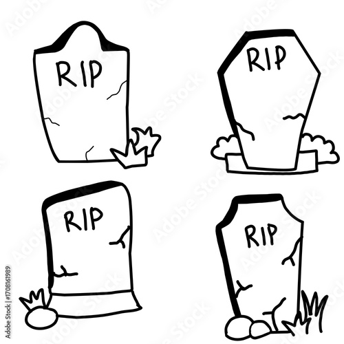 Halloween hand drawn tombstone set - RIP gravestone illustration 
